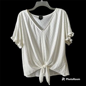 White Diamond Eyelet Tie Front Top